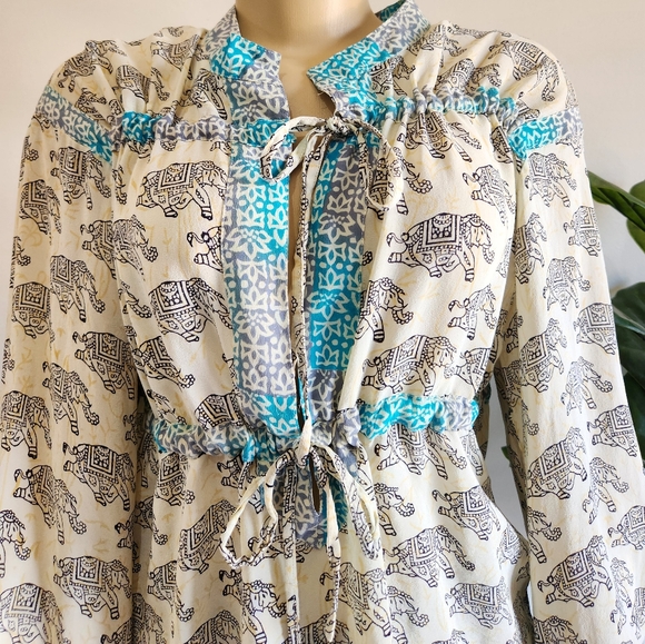 Tolani Raw Silk Elephant Blouse- Sz XL - Picture 8 of 11